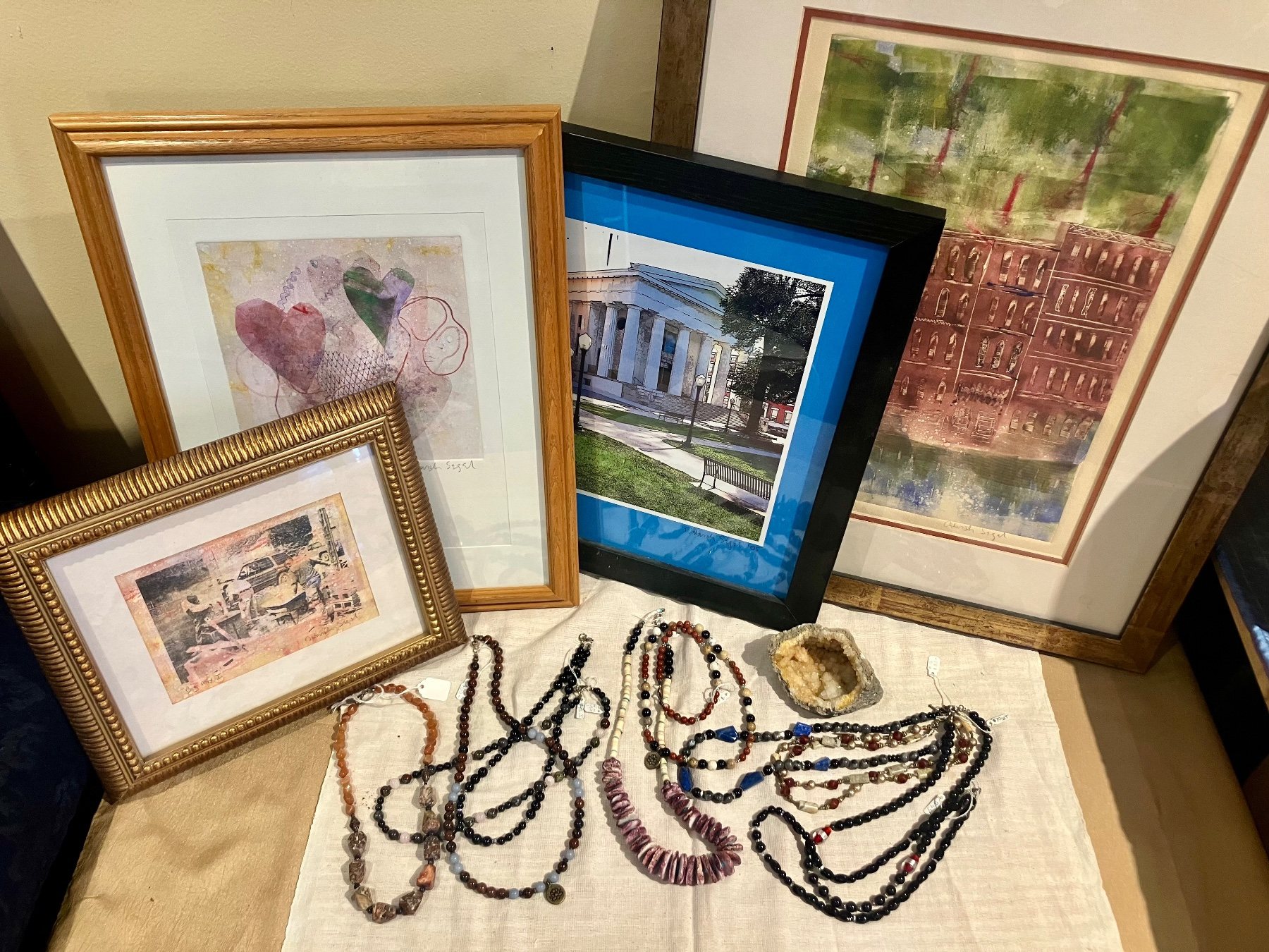 Local artwork and handmade jewelry on display at Segel Violins Local artwork and handmade jewelry on display at Segel Violins