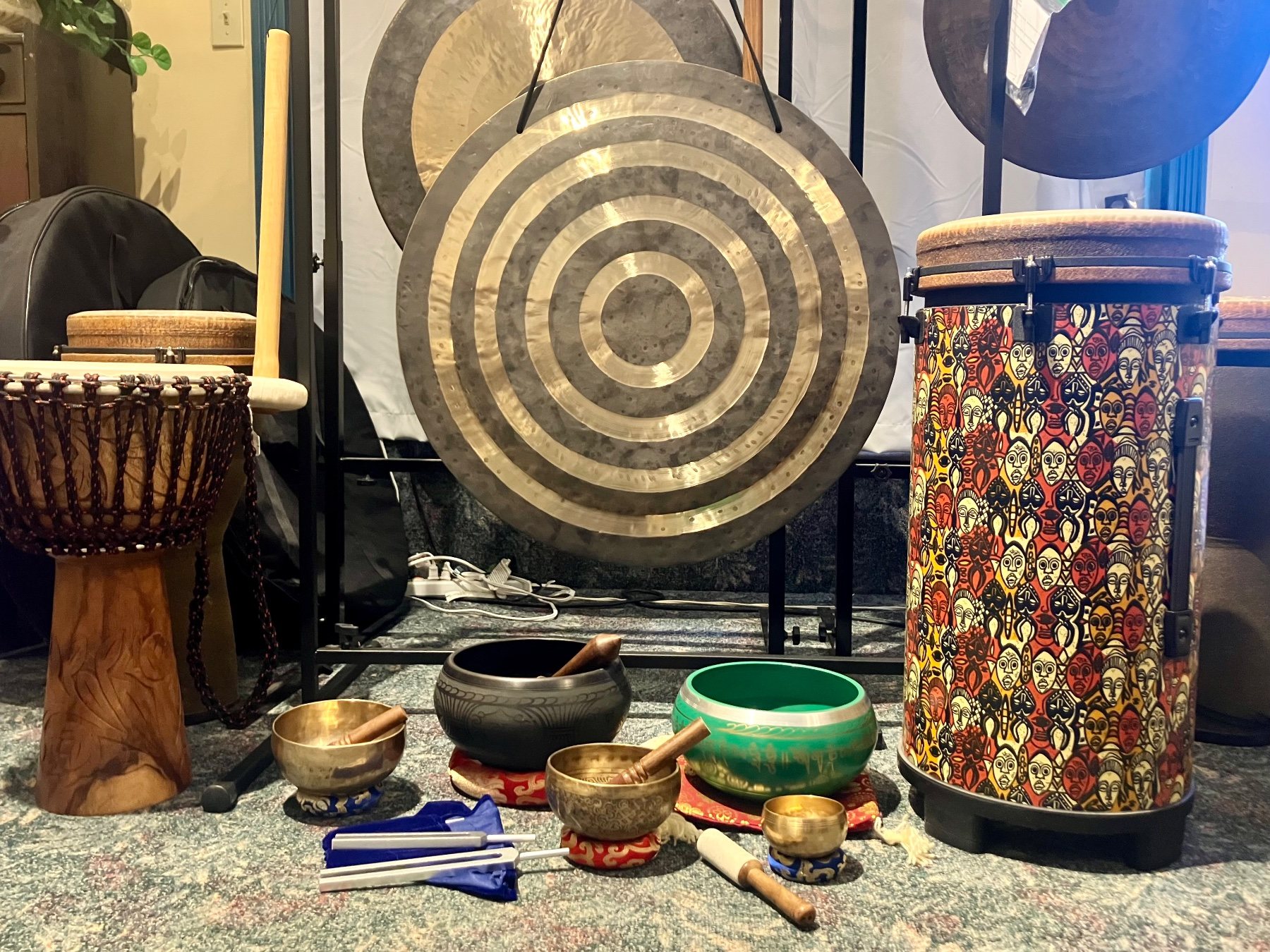 Gongs and singing bowls for sound healing at Segel Violins in Troy, NY Gongs and singing bowls for sound healing at Segel Violins in Troy, NY